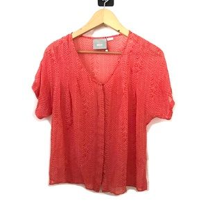 Anthro Maeve silk, coral Ikat-print button-front blouse